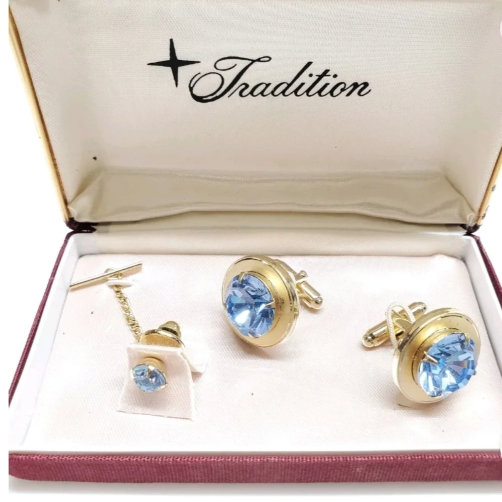 TRADITION Vintage 70's Cufflinks and Tie Pin Set New